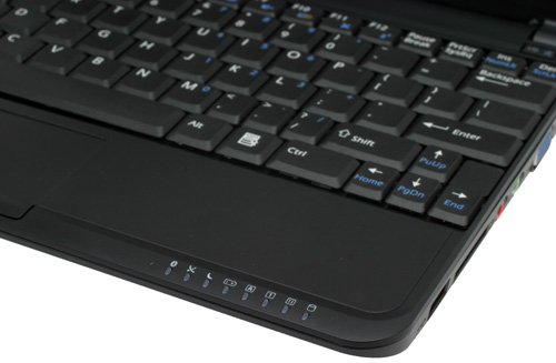 Status lights for pretty much everything are on the front edge. Here you can also see the Page Up/Down, Home and End keys have been mapped to the cursor keys, which themselves are quite intelligently placed and shouldn't get in the way.