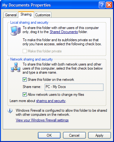 Sharing a folder on Windows XP