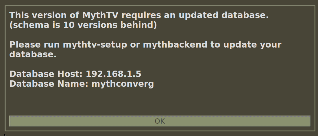 MythTV Version Message